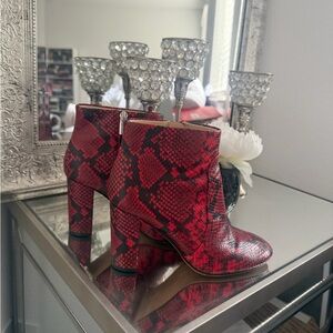 Vince Camuto Red Snake Print Ankle Booties